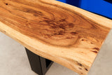 Coffee table LIQUID 110cm acacia wood blue epoxy strip