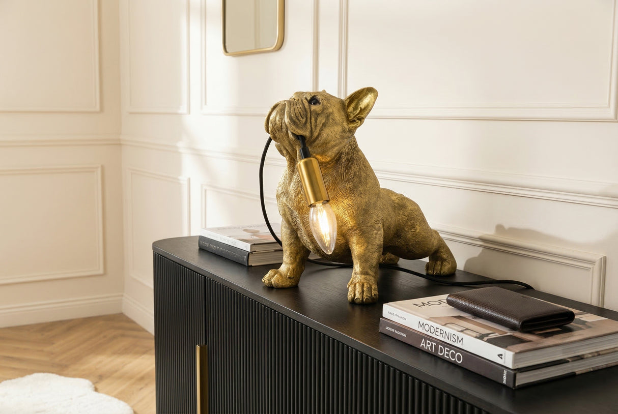 Tischleuchte BULLDOG 35 cm goldene Hundeskulptur