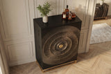 Barschrank GOLDEN SUNSET 140cm 3D Mangoholz schwarz