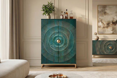 Bar cabinet GOLDEN SUNSET 140cm 3D mango wood turquoise