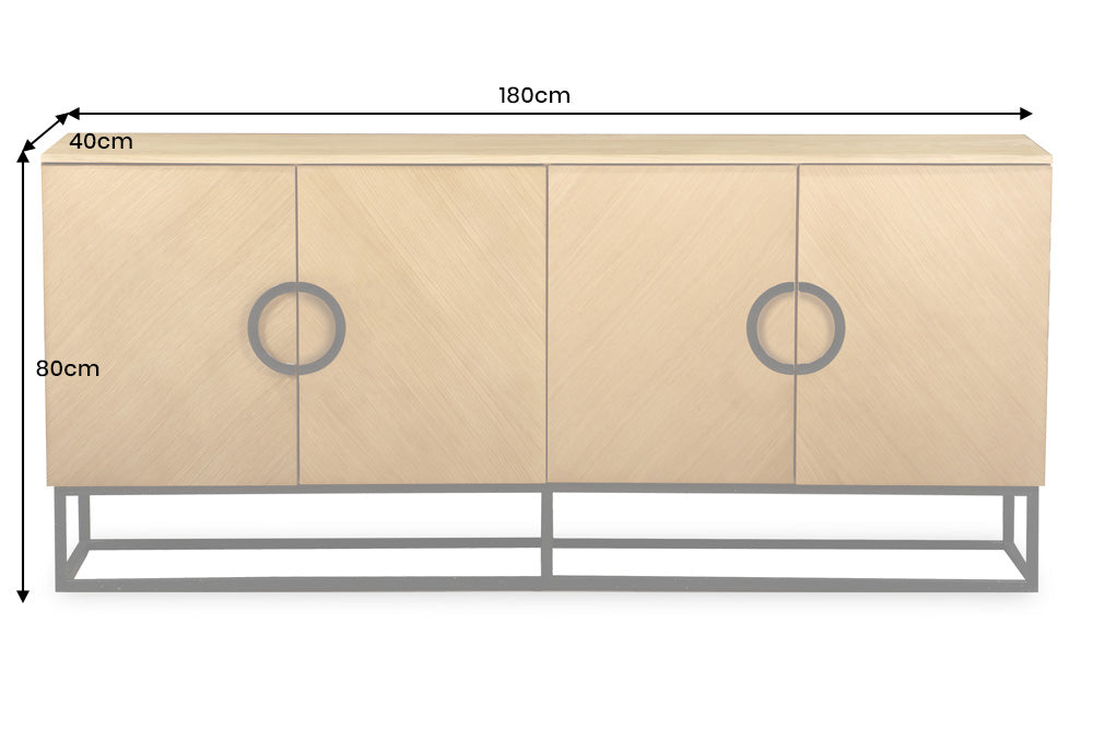 Sideboard GRANDEZZA 180cm in Eichenholzoptik mit schwarzem Metallrahmen
