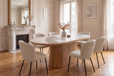 Dining table UNIQUE 200cm oval oak wood verneered w/ ceramic top white marble light brown