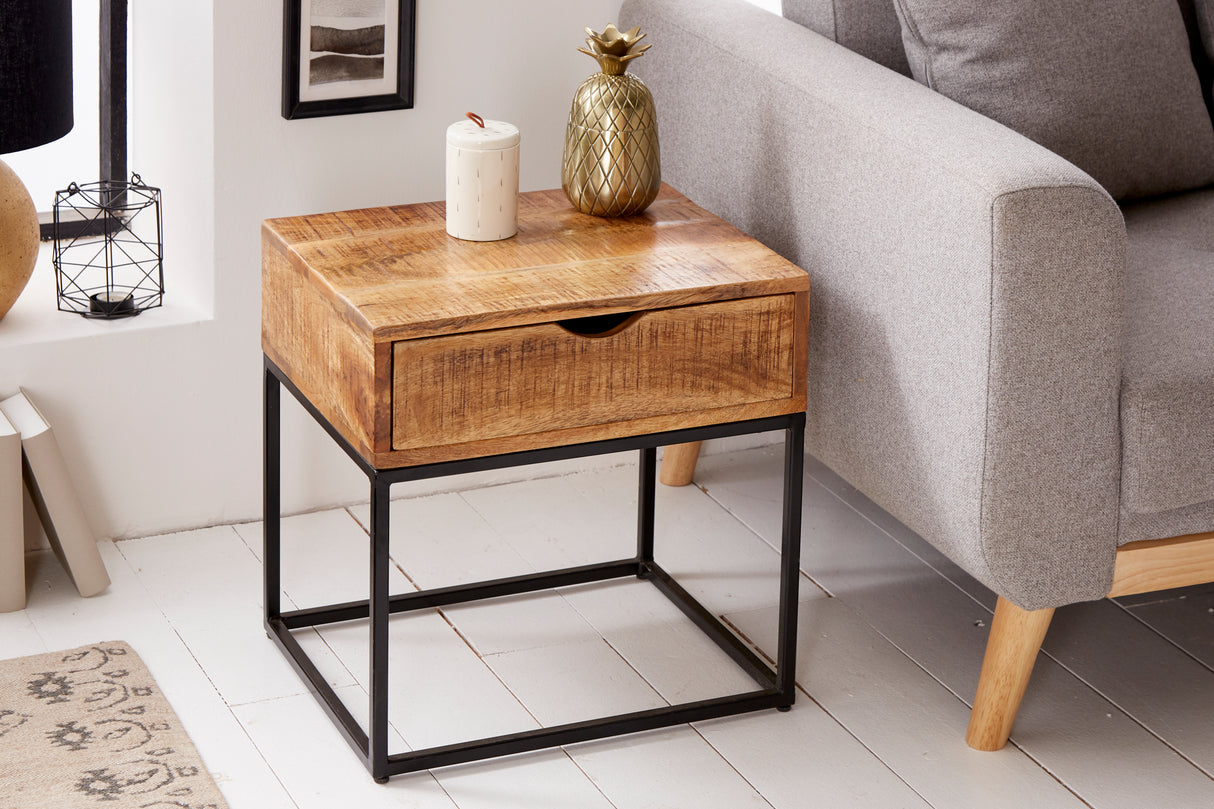 Bedside table IRON CRAFT 45cm with drawer mango wood natural