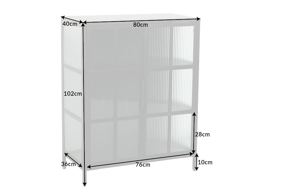 Vitrine DURA STEEL 102cm Riffelglas schwarz