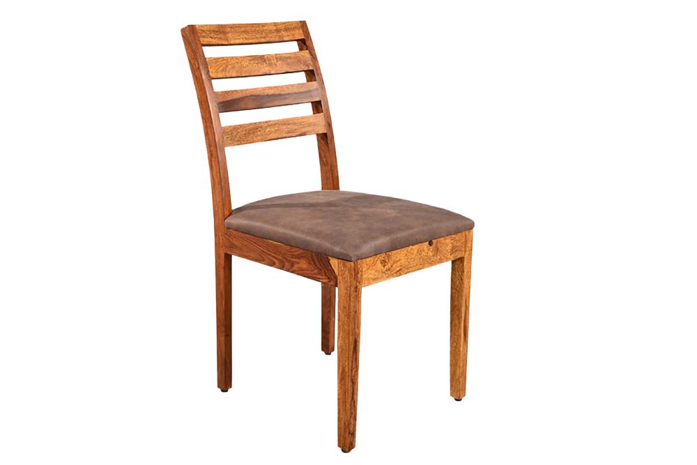 Chair MAKASSAR 90cm microfibre brown and sheesham wood brown stone finish