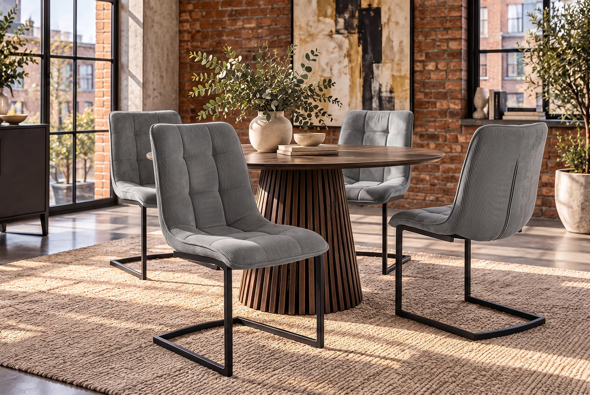 Cantilever chair MIAMI square quilting cord grey w/ black metal frame