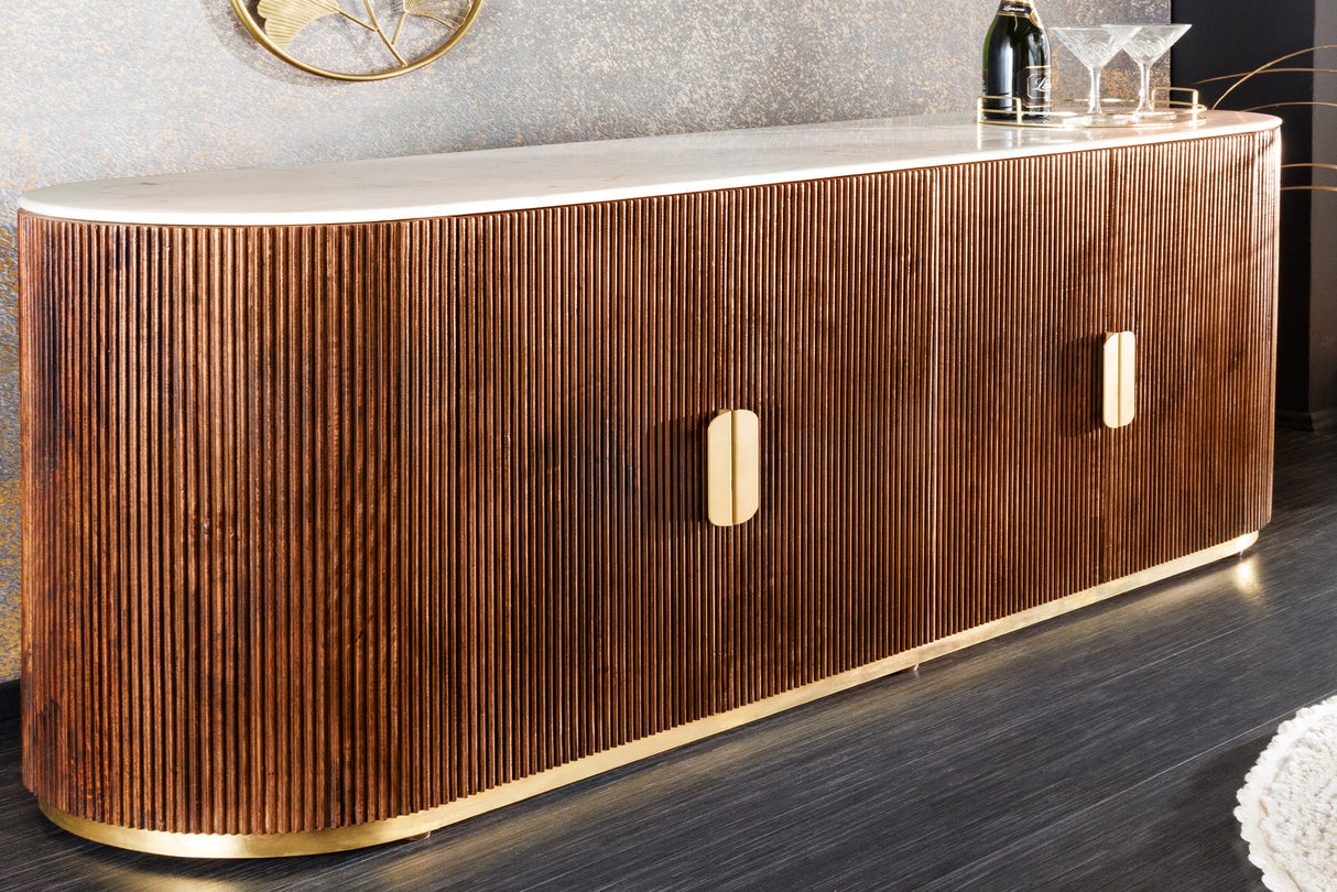 Sideboard GATSBY 180cm Mangoholz Marmorplatte weiß