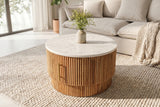 Couchtisch TRES CHIC Ø 60cm rund Mangoholz natur mit weißer Marmorplatte