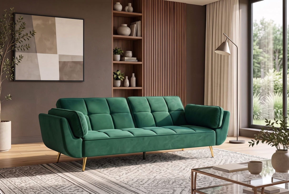 Sofa bed BOUTIQUE 215cm 3-seater velvet emerald green