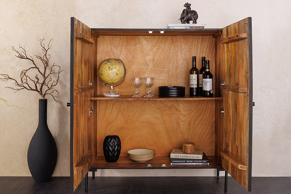 Highboard TRIBAL 120cm 3D Antik-Look Mangoholz dunkelbraun