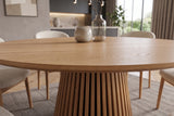 Dining table VALHALLA WOOD Ø 140cm round fluted pedestal base oak wood veneered natural