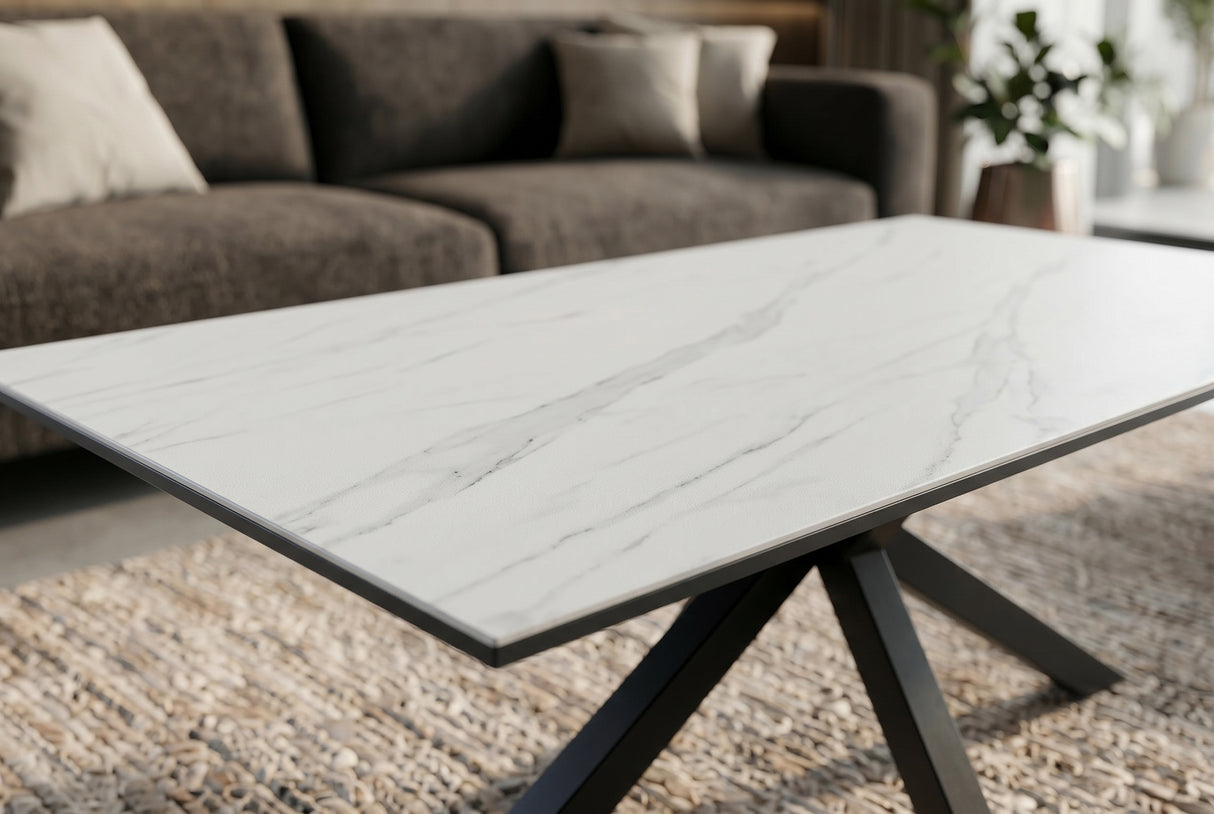 Coffee table GALAXIE 100cm w/ star frame ceramic white