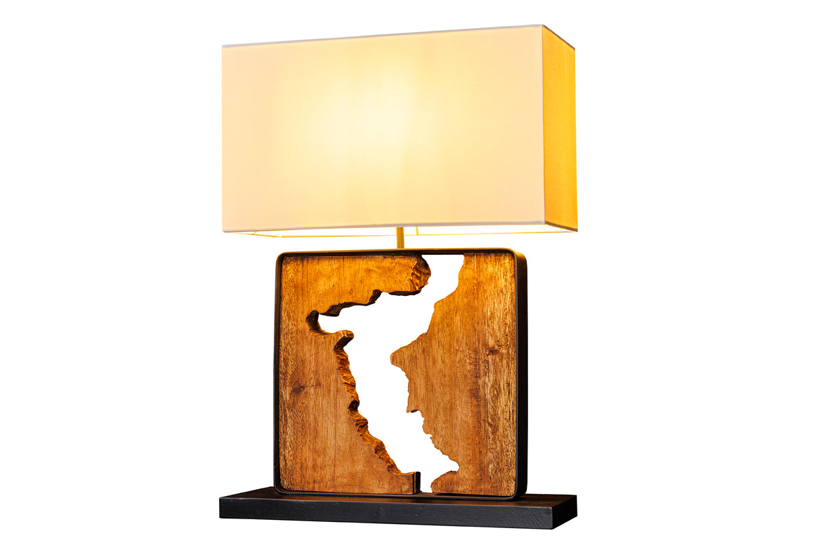 Stolní lampa DESIGNED BY NATURE 60cm raintree wood natural black w/ white shade handmade
