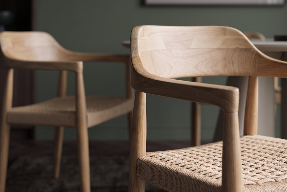 Chair KENNEDY wicker seat w/ armrests recyled pine wood natural