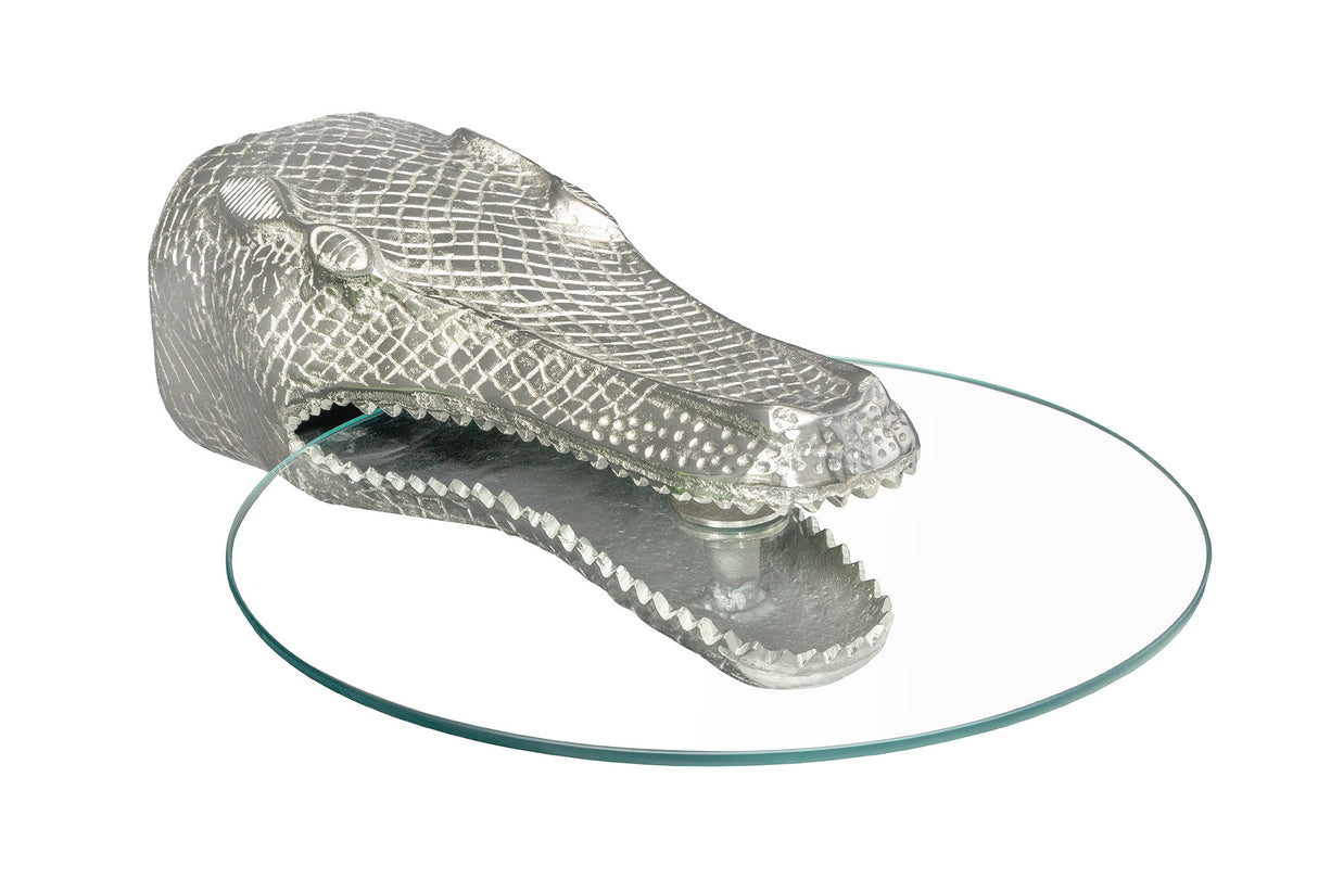 Beistelltisch WILDLIFE CROCODILE 60cm Hänge-Couchtisch Hartglas silber
