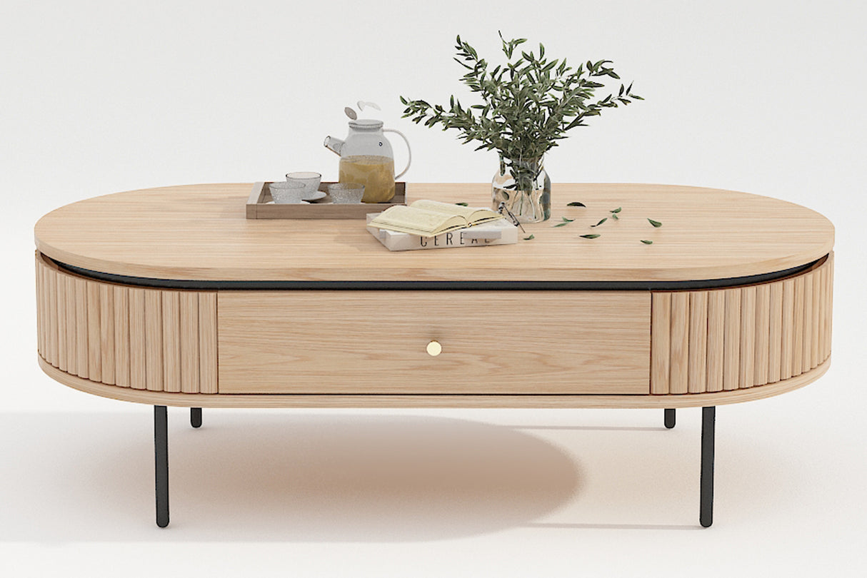 Coffee table ATELIER 120cm natural oak wood look w/ black legs