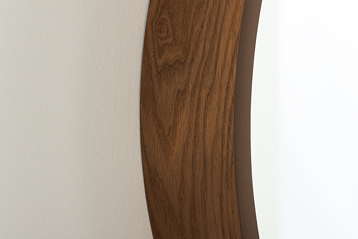 Wall mirrow PORTRAIT 70cm round walnut wood veneered