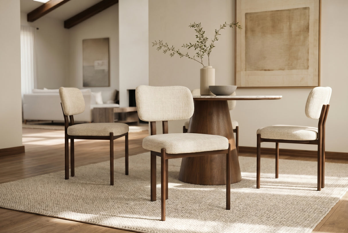 Stuhl BELLANO Chenille cremig beige nussbaumfarben