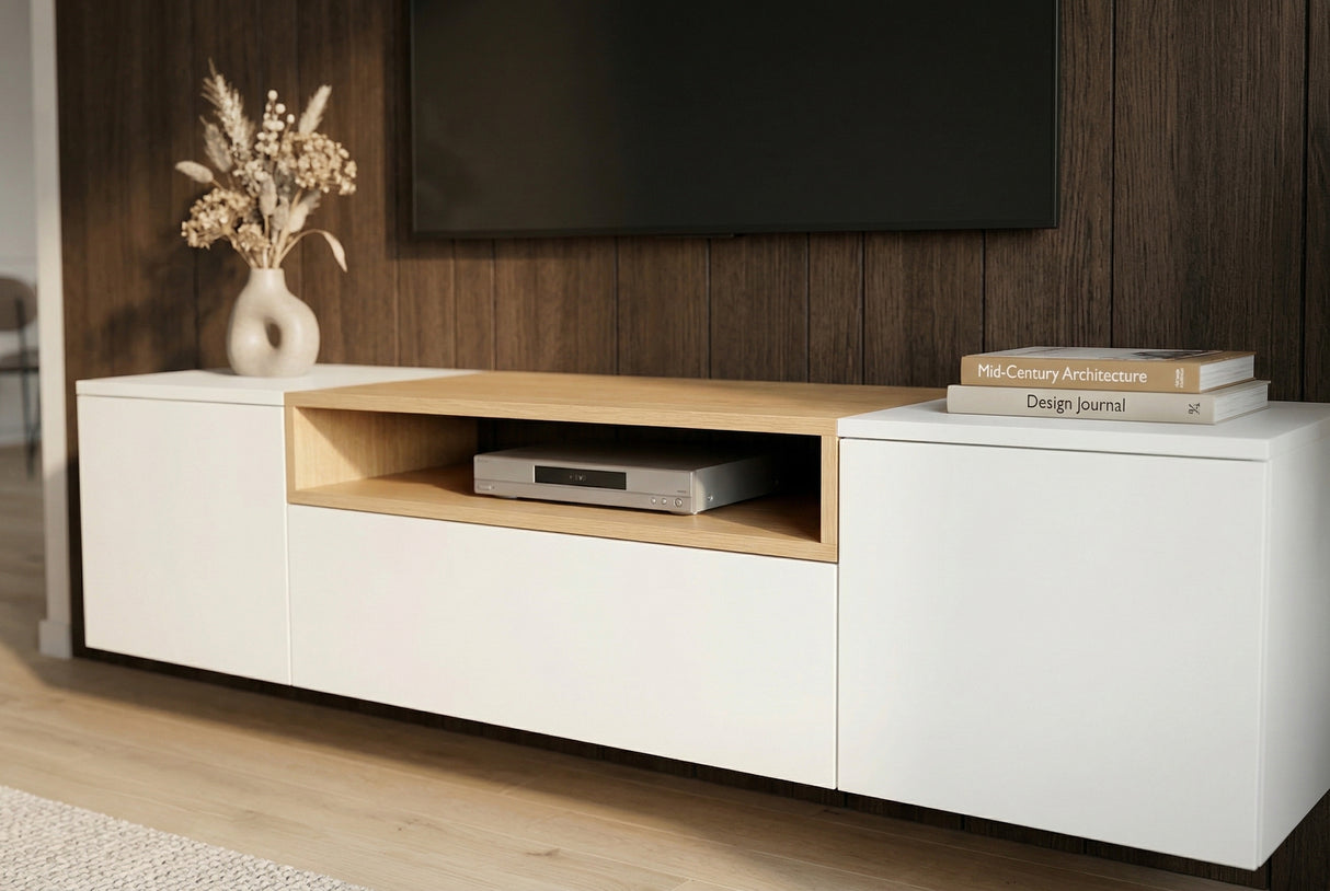 TV-Wand LOFT 160 cm hängend weiß natur