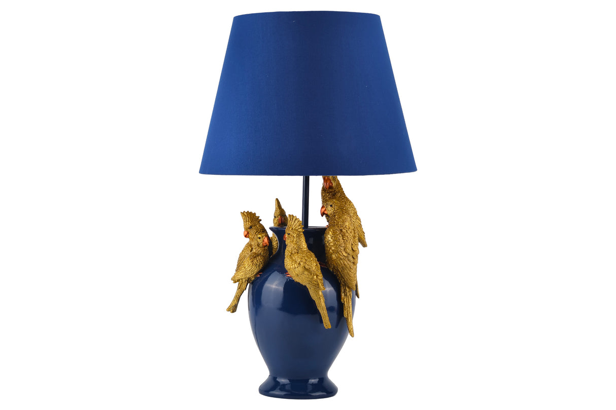 Tischleuchte PARROT 50 cm goldblau mit Stoffschirm