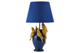 Tischleuchte PARROT 50 cm goldblau mit Stoffschirm