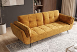 Sofa bed BOUTIQUE 215cm 3-seater w/ armrest cushions square quilting vogue velvet mustard yellow
