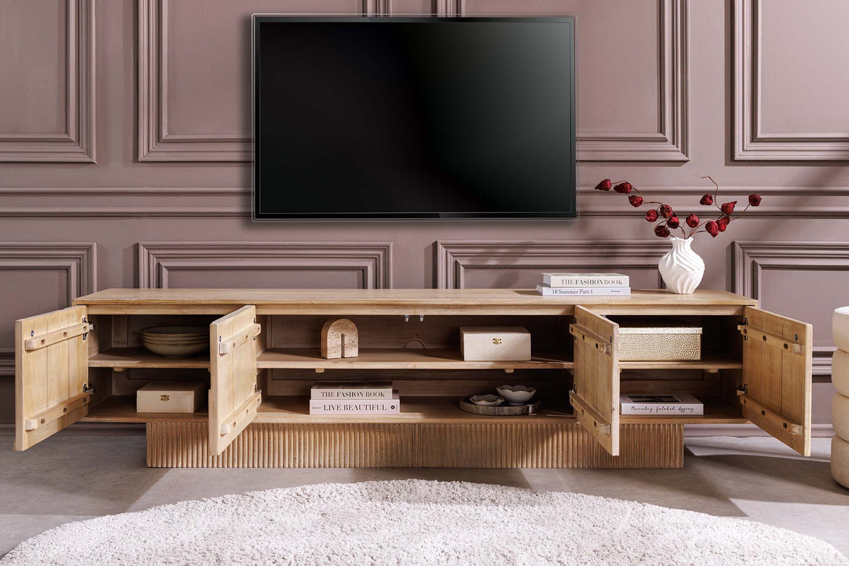 TV Board ART DECO 200cm 3D mango wood natural white