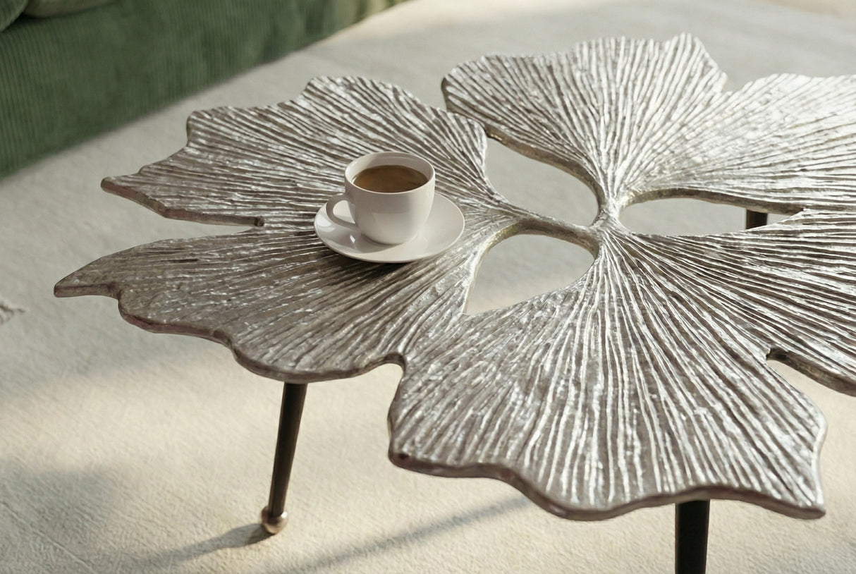 Couchtisch GINKGO LEAVES 75cm silber schwarz