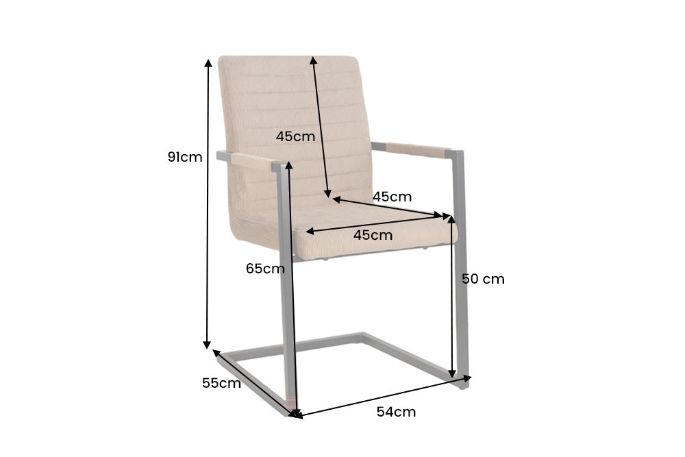 Freischwinger LOFT mit Armlehnen Kord taupe Metallgestell schwarz