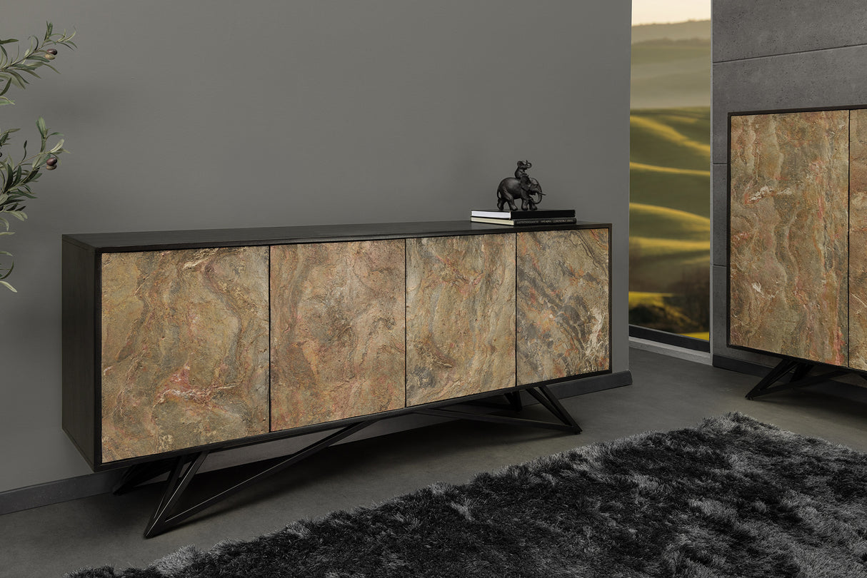 Sideboard MONTAIN SOUL 175cm Akazie Natursteinoptik schwarz natur