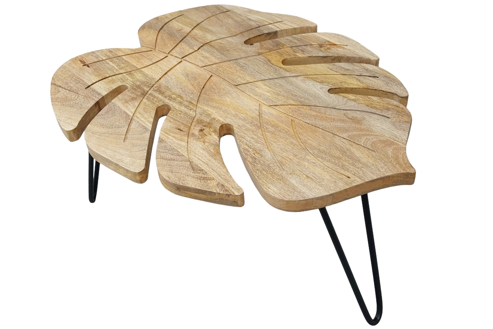 Couchtisch LEAF 75 cm mit Hairpin-Beinen Mangoholz natur