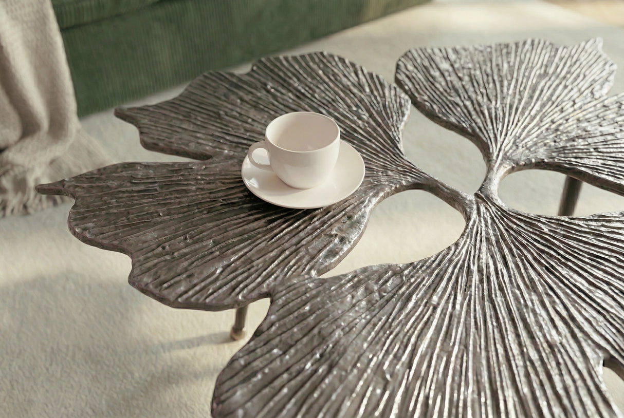 Couchtisch GINKGO LEAVES 75cm silber schwarz