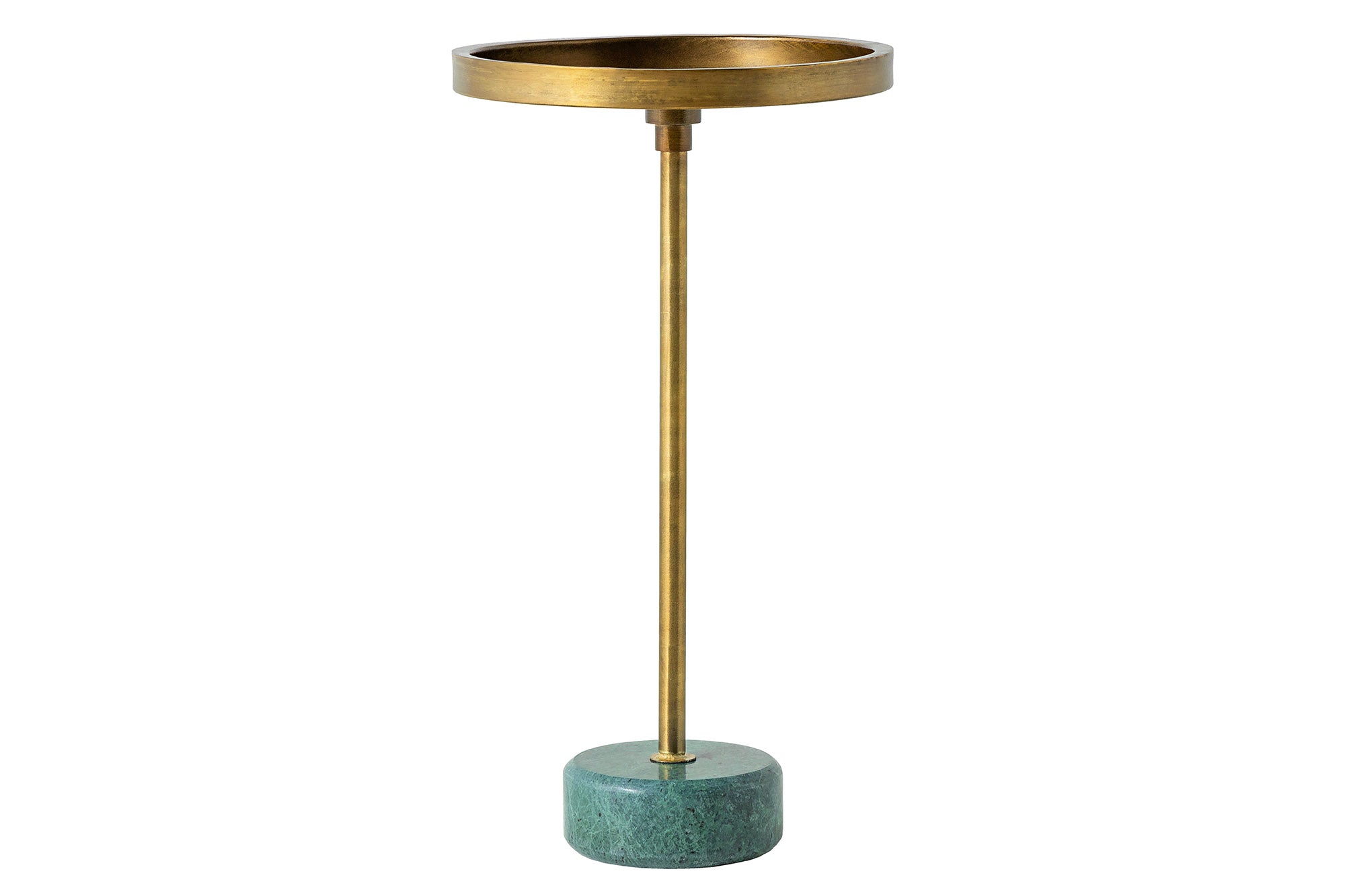 Living - Masă laterală TRAYFUL 60cm, bază din marmură verde și blat din alamă
