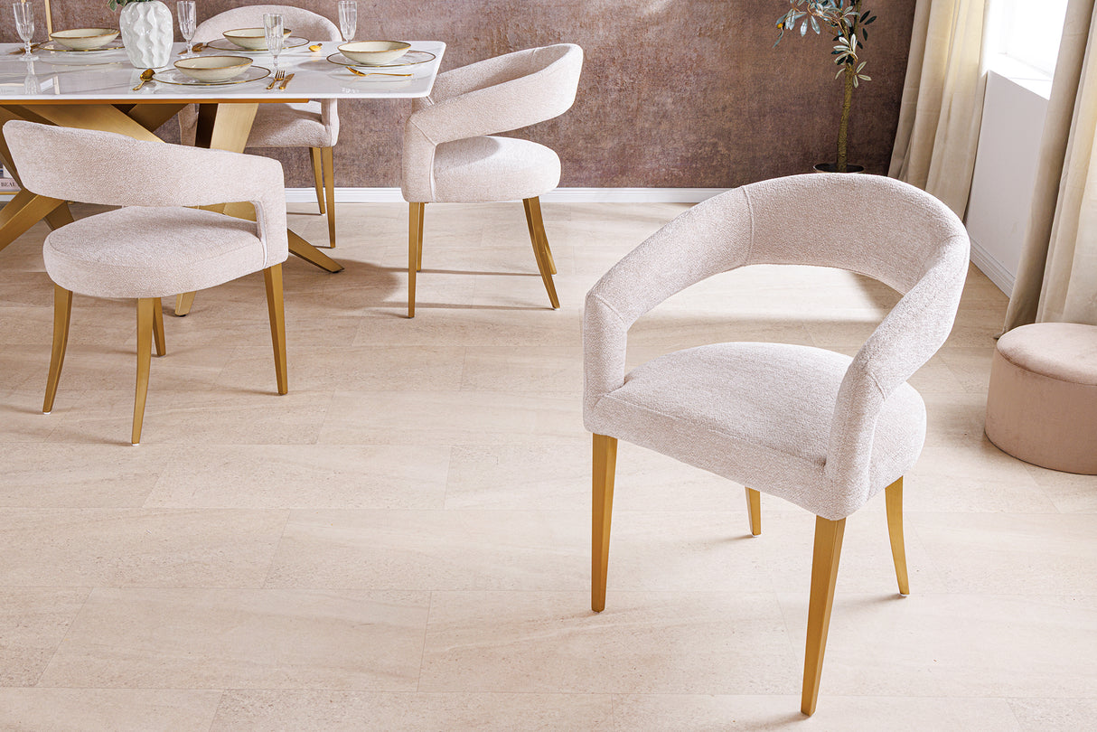 Chair BOUTIQUE beige brushed structured fabric w/ golden legs