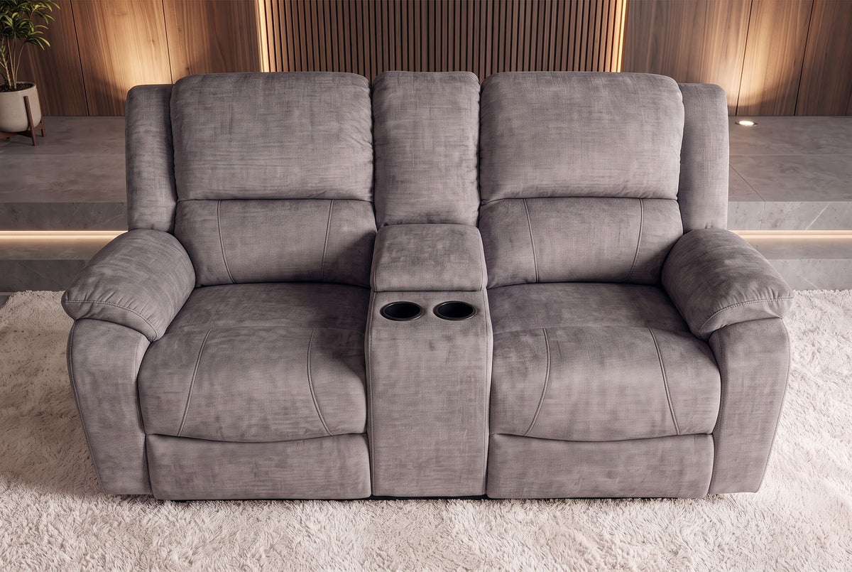 Kinosessel HOLLYWOOD 2-Sitzer Relaxfunktion mit Stauraum Samt grau