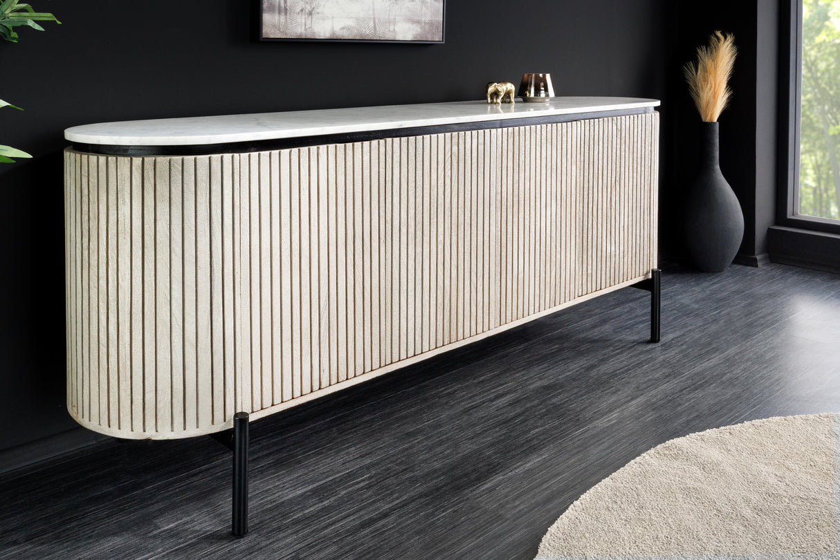 Sideboard ADLON 170cm marble top white mango wood grey