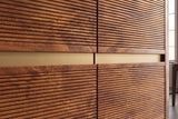 Highboard MONZA 120cm fluted front rounded edges mango wood brown w/ gold details