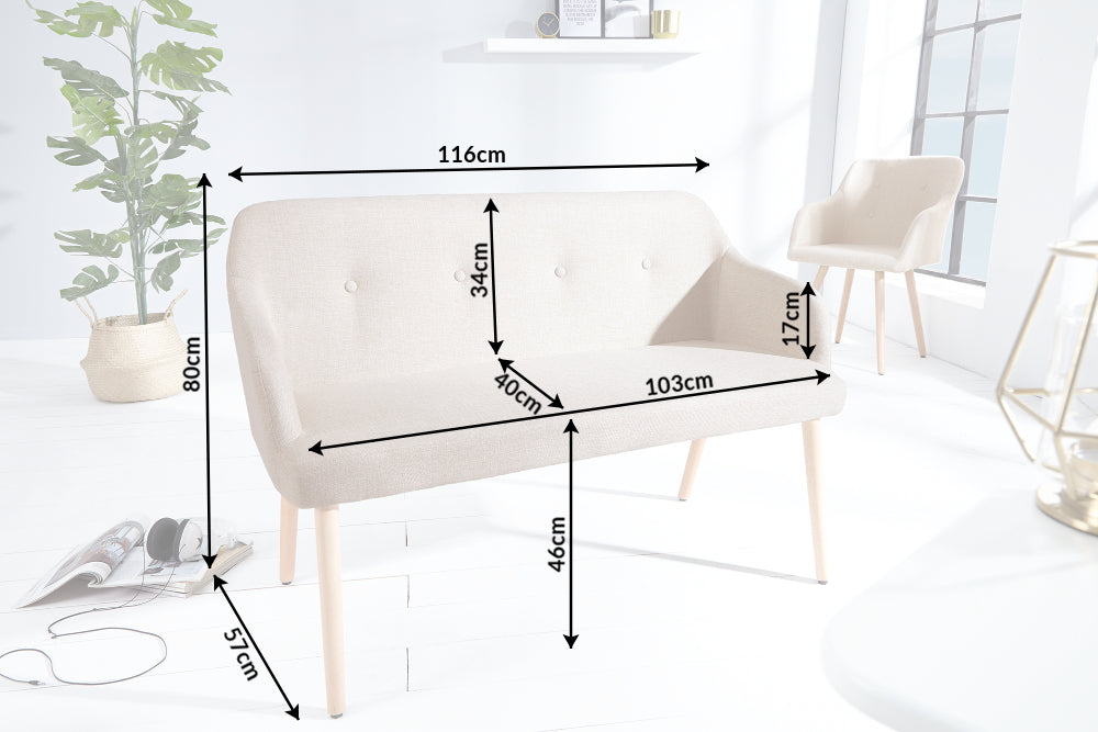 Bench SCANDINAVIA 116cm with armrests textured fabric natural