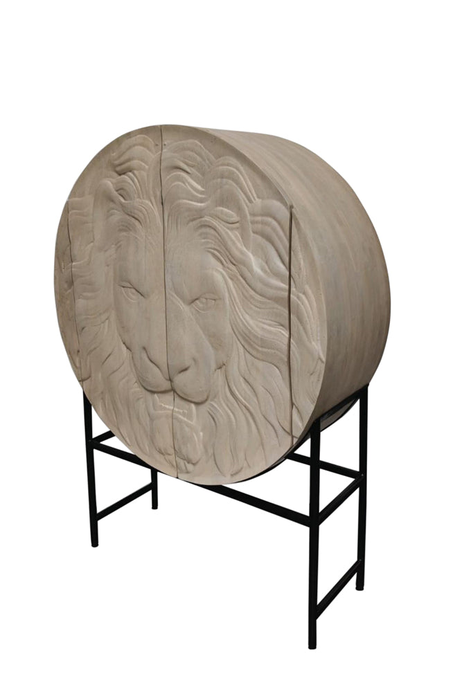 Highboard LION 140cm 3D Mangoholz weiß Gestell schwarz