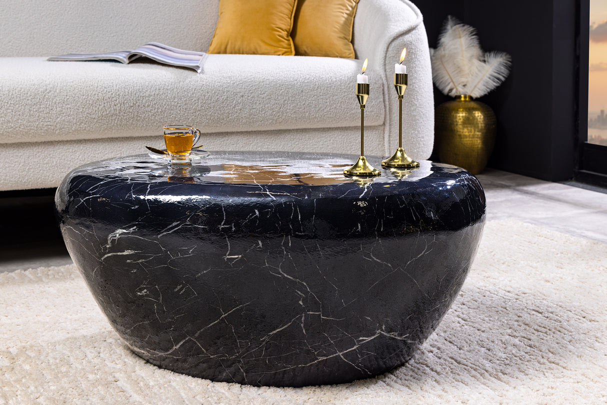 Coffee table STONE 75cm marble look black