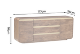Sideboard MONZA 180cm fluted front rounded edges mango wood brown w/ gold details