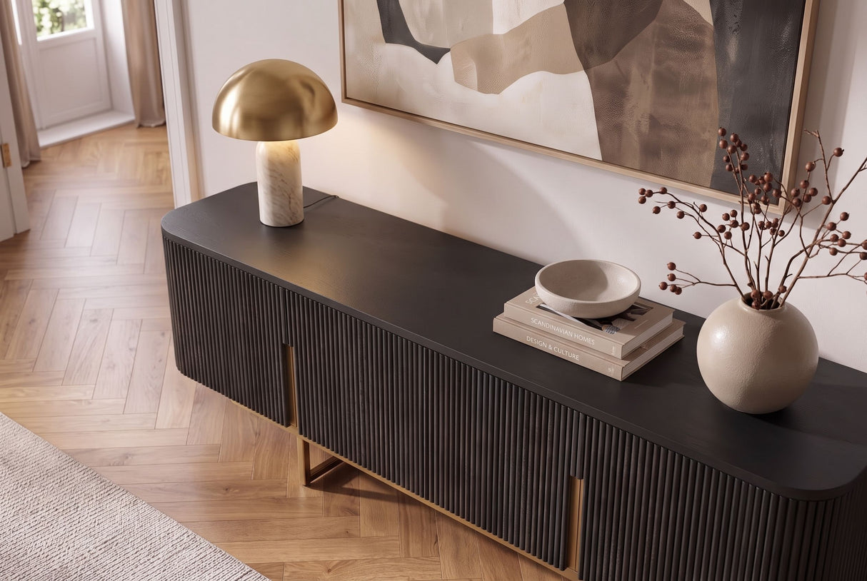 TV-Board GATSBY 160cm Retro Stil Mangoholz schwarz gold