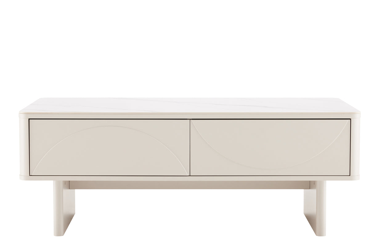 Couchtisch SAVOY 120 cm 3D weiß mit weißer Marmorkeramikplatte