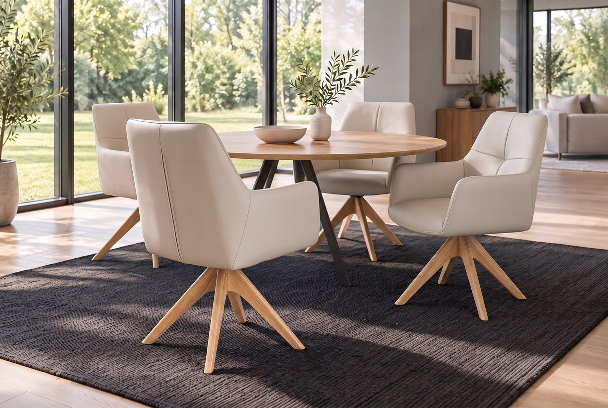 Swivel chair ALMARA 360° auto-return w/ armrests pocket spring core leather beige sand
