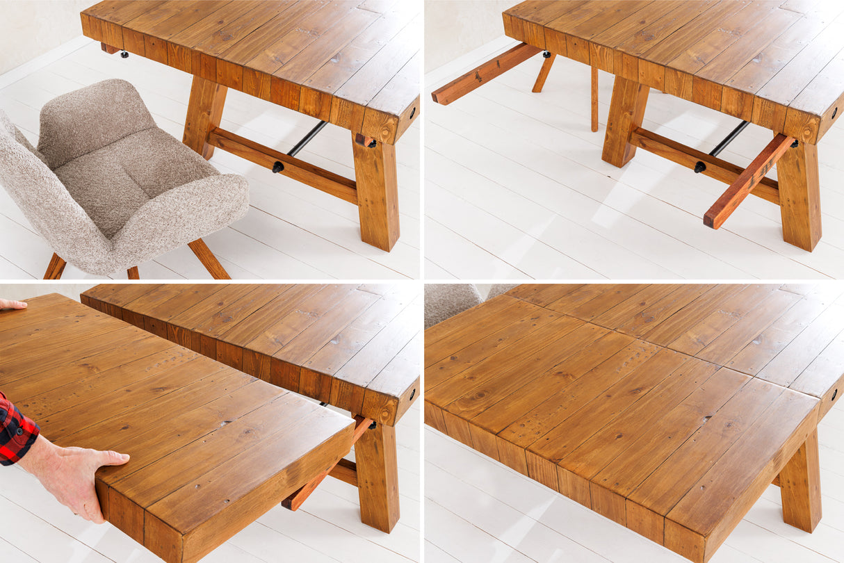 Dining table FINCA 300-400cm extendable pine wood 80mm vintage brown