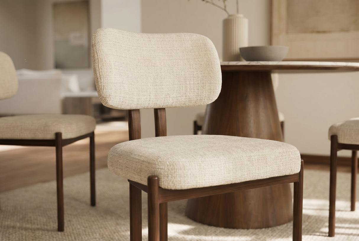 Stuhl BELLANO Chenille cremig beige nussbaumfarben