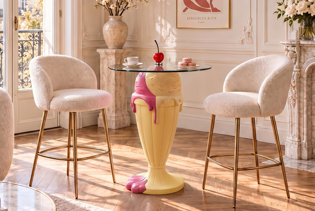Bistrotisch SUNDAE 75cm pastellgelb mit magnetischer abnehmbarer Kirsche SWEET SOCIETY hauseigenes Design
