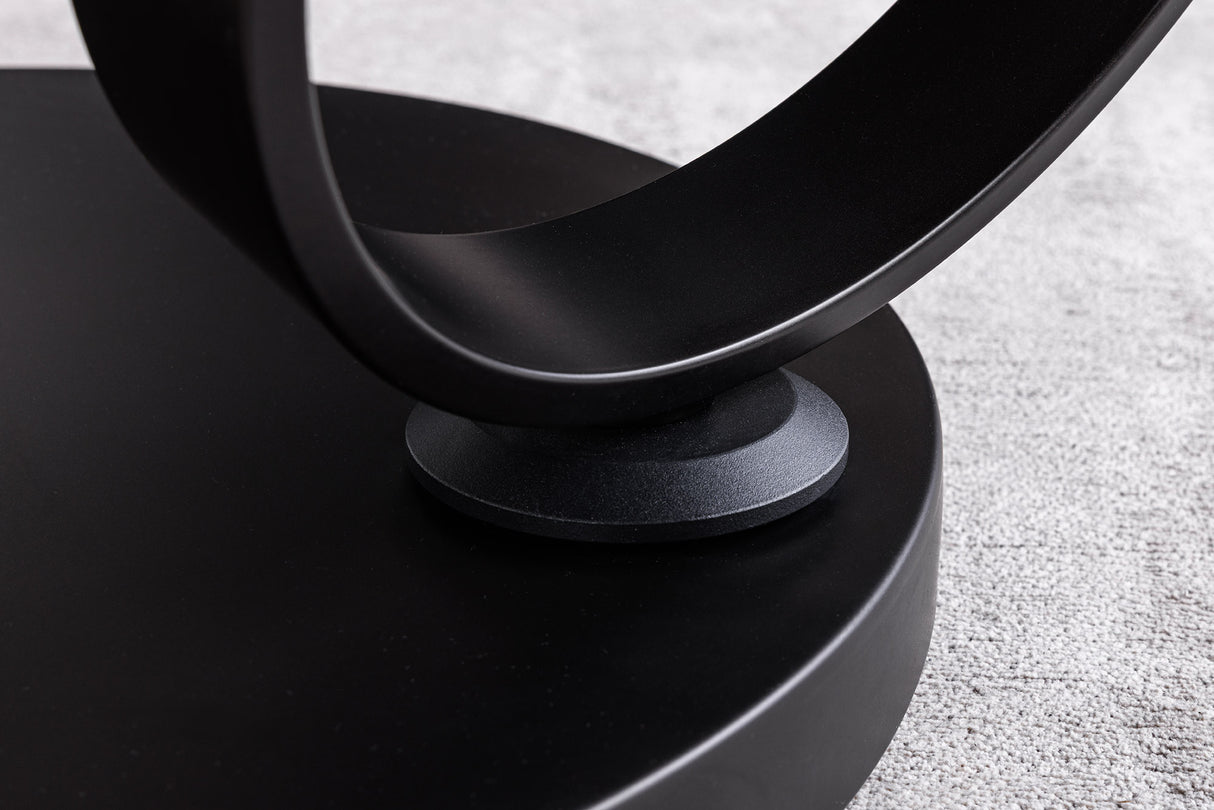 Couchtisch DANCING RINGS 80-135cm drehbar Keramikplatte weiß Marmoroptik