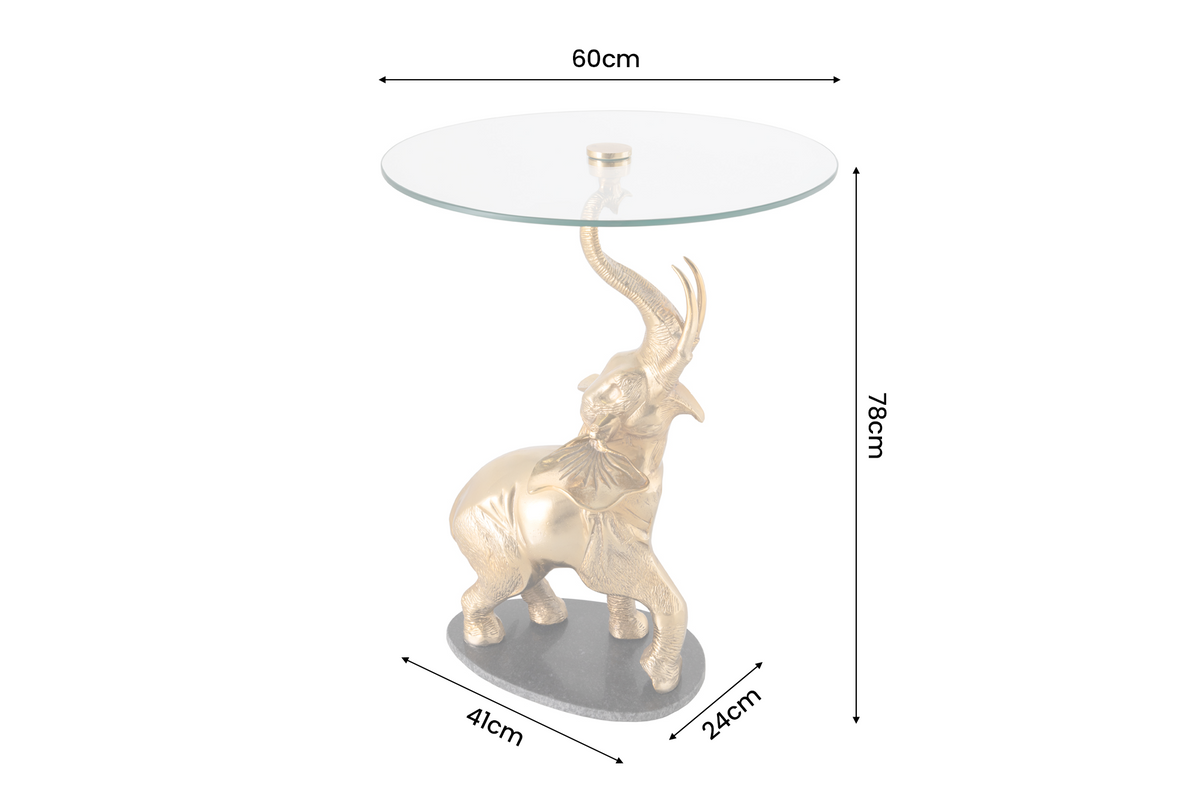 Beistelltisch ELEPHANT 80cm gold mit Marmorsockel