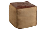 Footstool MUSTANG 45cm genuine leather and linen brown